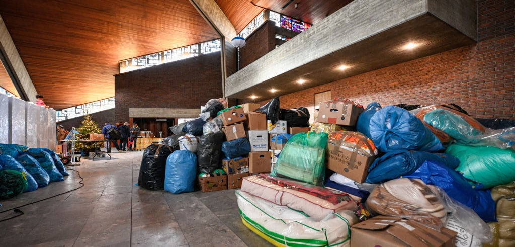 Hilfszentrum der "Alles Pallotti - Katastrophen- und Flüchtlingshilfe" in der ehemaligen Pallottikirche in Rheinbach