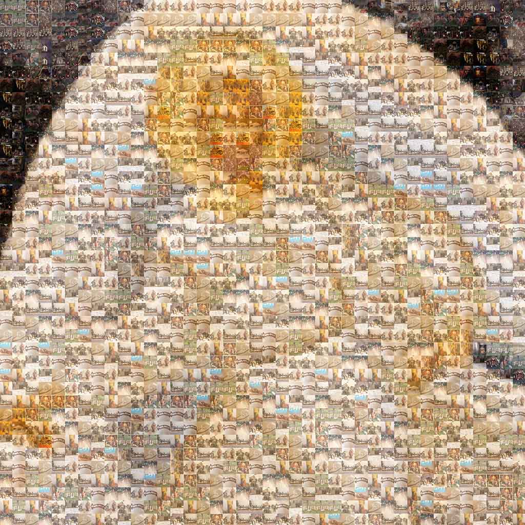 Auferstehungs-Mosaik basierend auf einem Gemälde aus dem 14. Jahrhundert und Krippenfotos von 2022.
