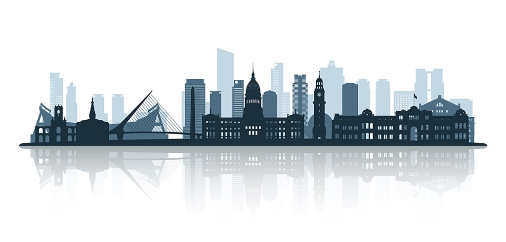 Buenos Aires Argentinien Vektorillustration: Skyline von Buenos Aires - schwarze-graue Silhouette mit Reflexion