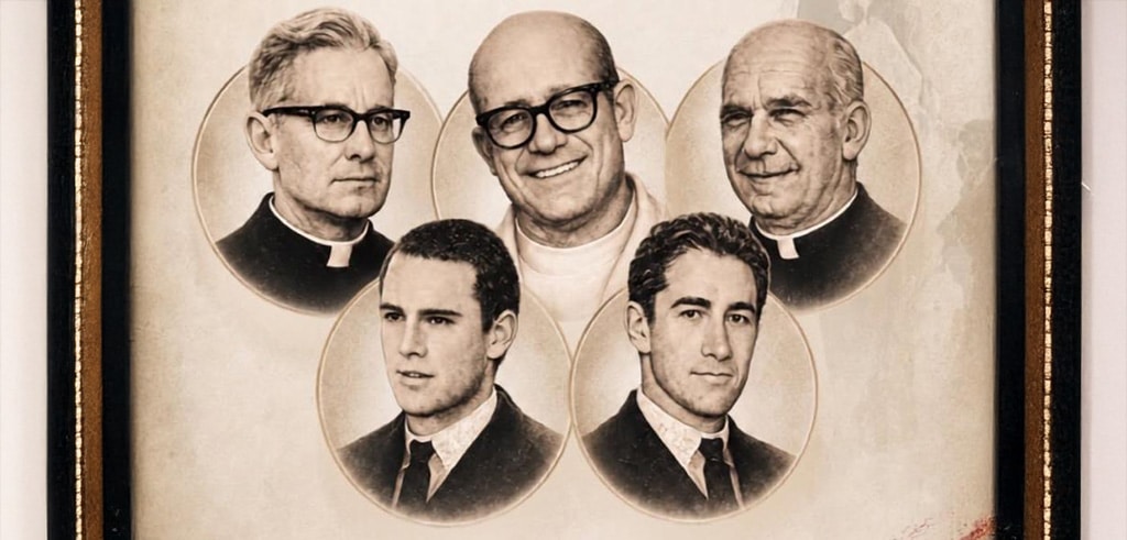 Die Priester Alfredo Leaden, Alfredo Kelly und Pedro Dufau sowie die Seminaristen Salvador Barbeito und Emilio Barletti wurden in der Nacht vom 03. auf 4. Juli 1976 kaltblütig ermordet. Porträtfotos der getöteten Pallottiner: Die Priester Alfredo Leaden, Alfredo Kelly und Pedro Dufau sowie die Seminaristen Salvador Barbeito und Emilio Barletti wurden in der Nacht vom 03. auf 4. Juli 1976 kaltblütig ermordet.